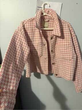 Cropped Pink Houndstooth Jacket - Women